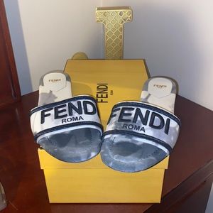 Fendi Gray Canvas Slides